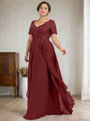 A-line V-Neck Floor-Length Chiffon Lace Mother of the Bride Dress
