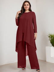 Separates Jumpsuit/Pantsuit Scoop Floor-Length Chiffon Mother of the Bride Dress With Beading Sequins