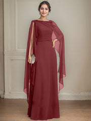 A-line Scoop Floor-Length Chiffon Mother of the Bride Dress With Bow Pleated