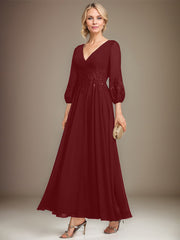 A-line V-Neck Ankle-Length Lace Chiffon Mother of the Bride Dress With Sequins