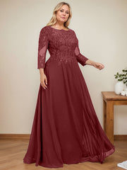 A-line Scoop Floor-Length Lace Chiffon Mother of the Bride Dress With Sequins