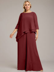 Separates Jumpsuit/Pantsuit Scoop Floor-Length Chiffon Mother of the Bride Dress With Beading