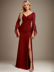 Sheath/Column V-Neck Floor-Length Chiffon Evening Dress With Pleated