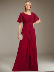 A-line Asymmetrical Floor-Length Chiffon Mother of the Bride Dress With Pleated Beading Sequins