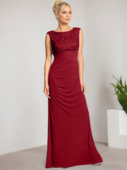 Empire Scoop Floor-Length Mesh Lace Mother of the Bride Dress With Pleated