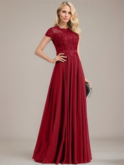 A-line Scoop Illusion Floor-Length Lace Chiffon Mother of the Bride Dress