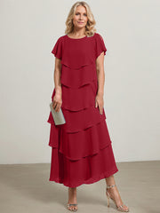 A-line Scoop Asymmetrical Chiffon Mother of the Bride Dress With Ruffle