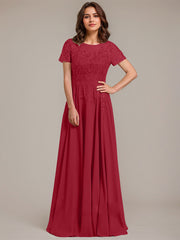 A-line Scoop Illusion Floor-Length Lace Chiffon Mother of the Bride Dress With Sequins