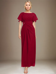 A-line Scoop Ankle-Length Chiffon Mother of the Bride Dress With Beading Pleated