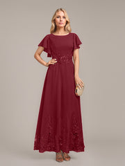 A-line Scoop Ankle-Length Lace Chiffon Mother of the Bride Dress With Sequins