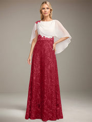 A-line Scoop Floor-Length Lace Sequin Chiffon Mother of the Bride Dress With Pleated