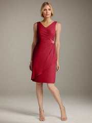 Sheath V-Neck Knee-Length Chiffon Mother of the Bride Dress