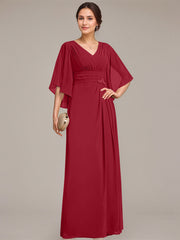 Sheath/Column V-Neck Floor-Length Chiffon Mother of the Bride Dress With Pleated Sequins Beading