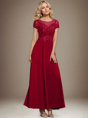 A-line Scoop Illusion Ankle-Length Lace Chiffon Mother of the Bride Dress With Sequins
