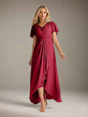 A-Line V-Neck Asymmetrical Chiffon Mother of the Bride Dress
