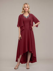 A-line V-Neck Asymmetrical Chiffon Mother of the Bride Dress With Beading Sequins