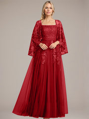 A-line Square Floor-Length Tulle Lace Sequin Mother of the Bride Dress