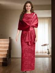 Sheath/Column Scoop Neck Floor-Length Lace/Silk Like Satin Mother Of The Bride Dresses