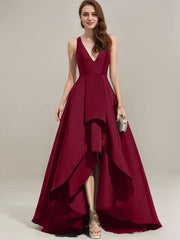 A-line V-Neck Asymmetrical Satin Evening Dress