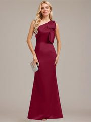 Sheath/Column One Shoulder Floor-Length Satin Evening Dress With Bow Pleated
