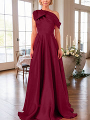 A-Line One-Shoulder Sleeveless Satin Mother Of The Bride Dresses With Bow