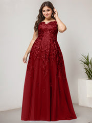 A-line Off the Shoulder Illusion Floor-Length Tulle Lace Evening Dress