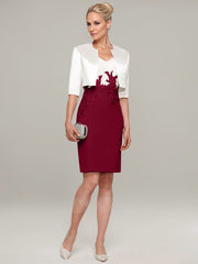 Sheath/Column V-Neck Knee-Length Satin Mother of the Bride Dress With Jacket Appliqued