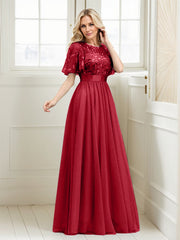 A-Line Short Sleeve Embroidery Mother Of The Bride Dress