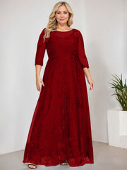 A-line Scoop Illusion Floor-Length Tulle Lace Mother of the Bride Dress With Sequins