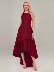A-line Scoop Asymmetrical Satin Evening Dress