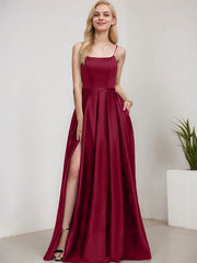 A-line Square Floor-Length Satin Evening Dress