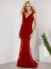 A-line V-Neck Floor-Length Lace Chiffon Mother of the Bride Dress With Applique Sequins Mermaid Dresses