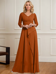 A-line V-Neck Floor-Length Chiffon Mother of the Bride Dress With Pleated Beading