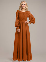 A-line Scoop Illusion Floor-Length Lace Chiffon Mother of the Bride Dress