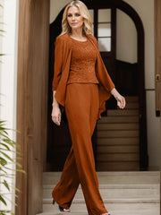 Jumpsuit/Pantsuit Scoop Neck Chiffon Mother Of The Bride Dresses With Lace