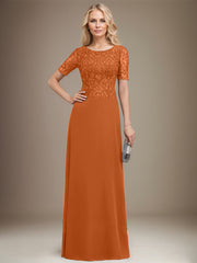 A-line Scoop Floor-Length Lace Chiffon Mother of the Bride Dress With Sequins