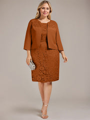 Sheath/Column Scoop Knee-Length Chiffon Lace Mother of the Bride Dress With Beading