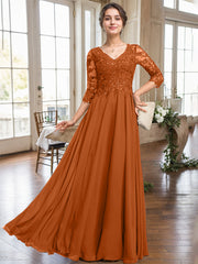 A-line V-Neck Floor-Length Lace Chiffon Mother of the Bride Dress With Sequins