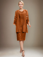 Sheath/Column Scoop Knee-Length Lace Mother of the Bride Dress With Sequins Beading