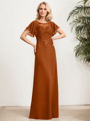 A-line Scoop Illusion Floor-Length Lace Chiffon Mother of the Bride Dress With Sequins
