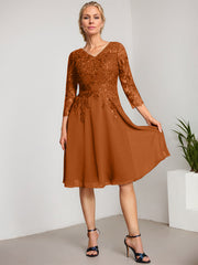 A-line V-Neck Knee-Length Lace Chiffon Mother of the Bride Dress With Sequins
