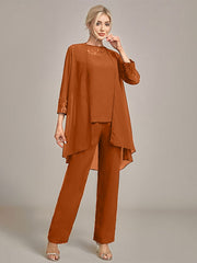 Navy Long Sleeves 3 Pieces Mother of the Bride Pant Suits