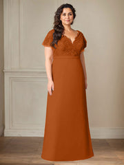 A-Line V-Neck Lace Chiffon Mother of the Bride Dress