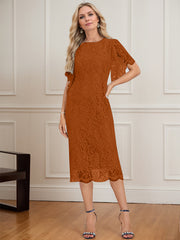 Sheath/Column Scoop Knee-Length Lace Mother of the Bride Dress