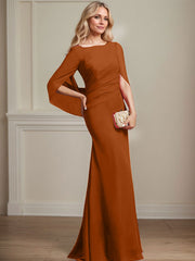 Trumpet/Mermaid Boat Neck Floor-Length Chiffon Mother of the Bride Dress With Pleated
