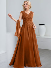 A-Line V-Neck Sleeveless Chiffon Mother Of The Bride Dresses With Lace
