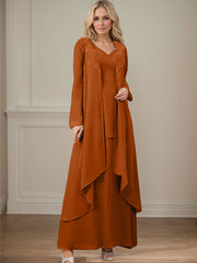 Elegant V-Neck Long Sleeves Floor-Length Mother Of The Bride Dresses WithWrap