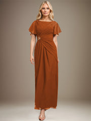 A-line Scoop Ankle-Length Chiffon Mother of the Bride Dress With Beading Pleated