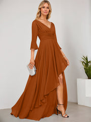 A-line V-Neck Floor-Length Chiffon Mother of the Bride Dress With Cascading Ruffles