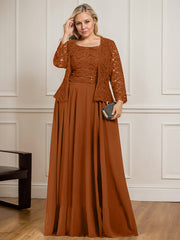 A-line Square Floor-Length Lace Chiffon Mother of the Bride Dress With Sequins